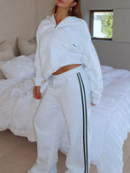 Zip Up Hoodie Striped Pants Set (15)