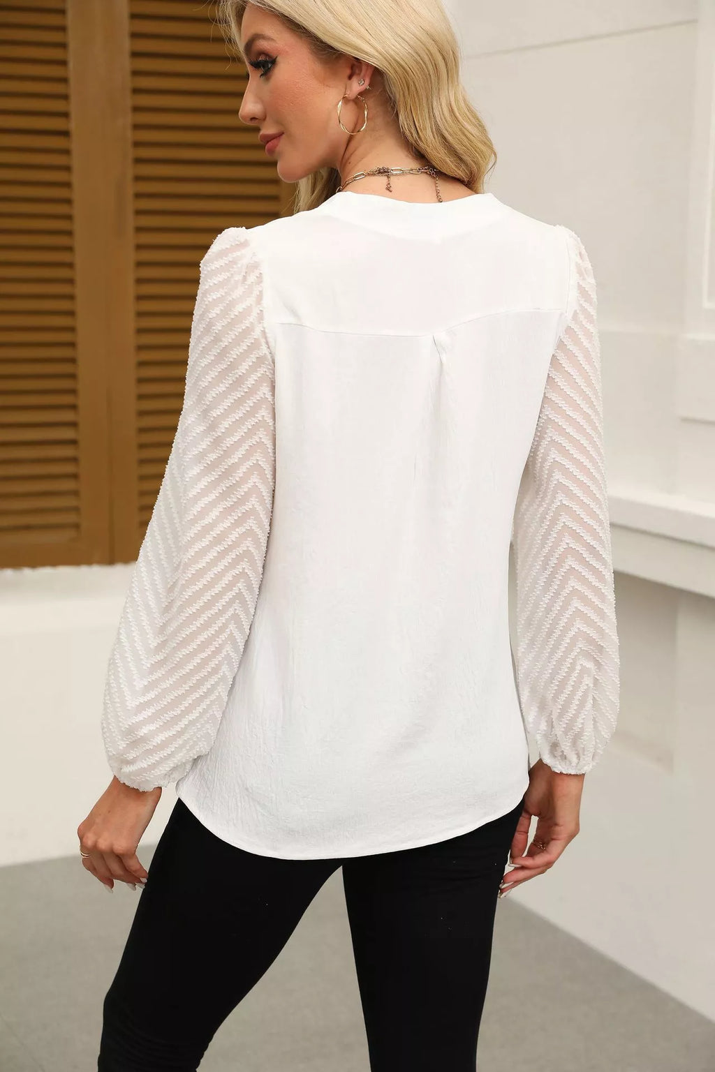 Notched Balloon Sleeve Blouse (4)