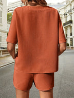 Waffle-knit Half Sleeve Top Shorts Set (17)