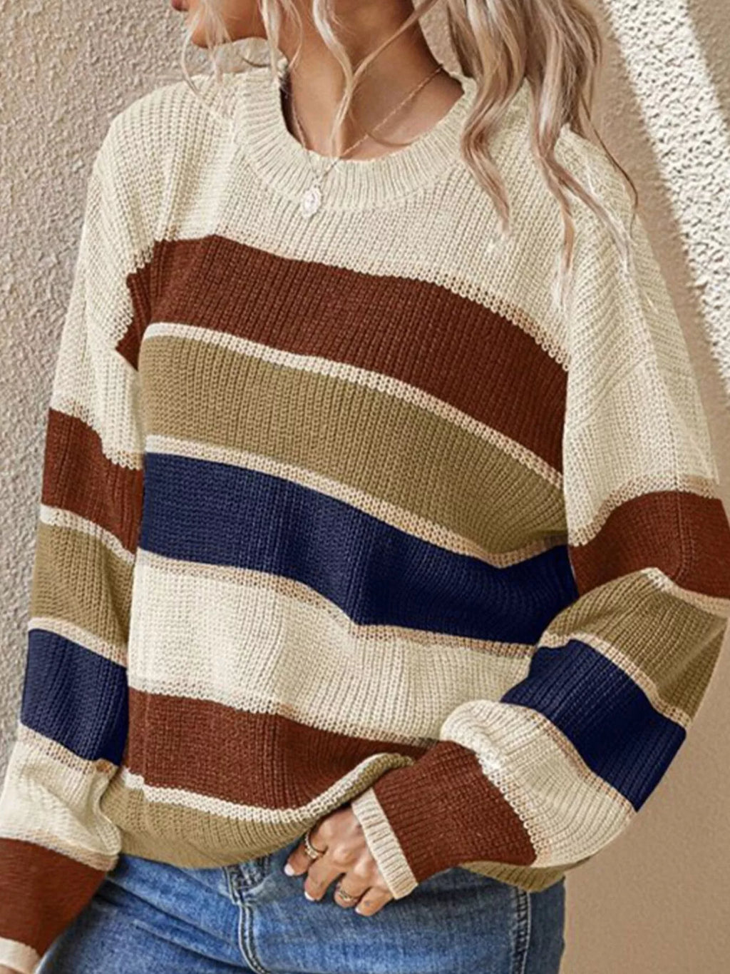 Block Striped Crew Neck Sweater (2)