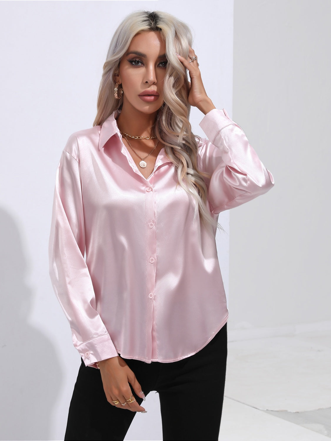 Collared Neck Buttoned Long Sleeve Shirt (4)