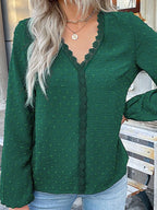 Lace Detail V-neck Long Sleeve Blouse (2)