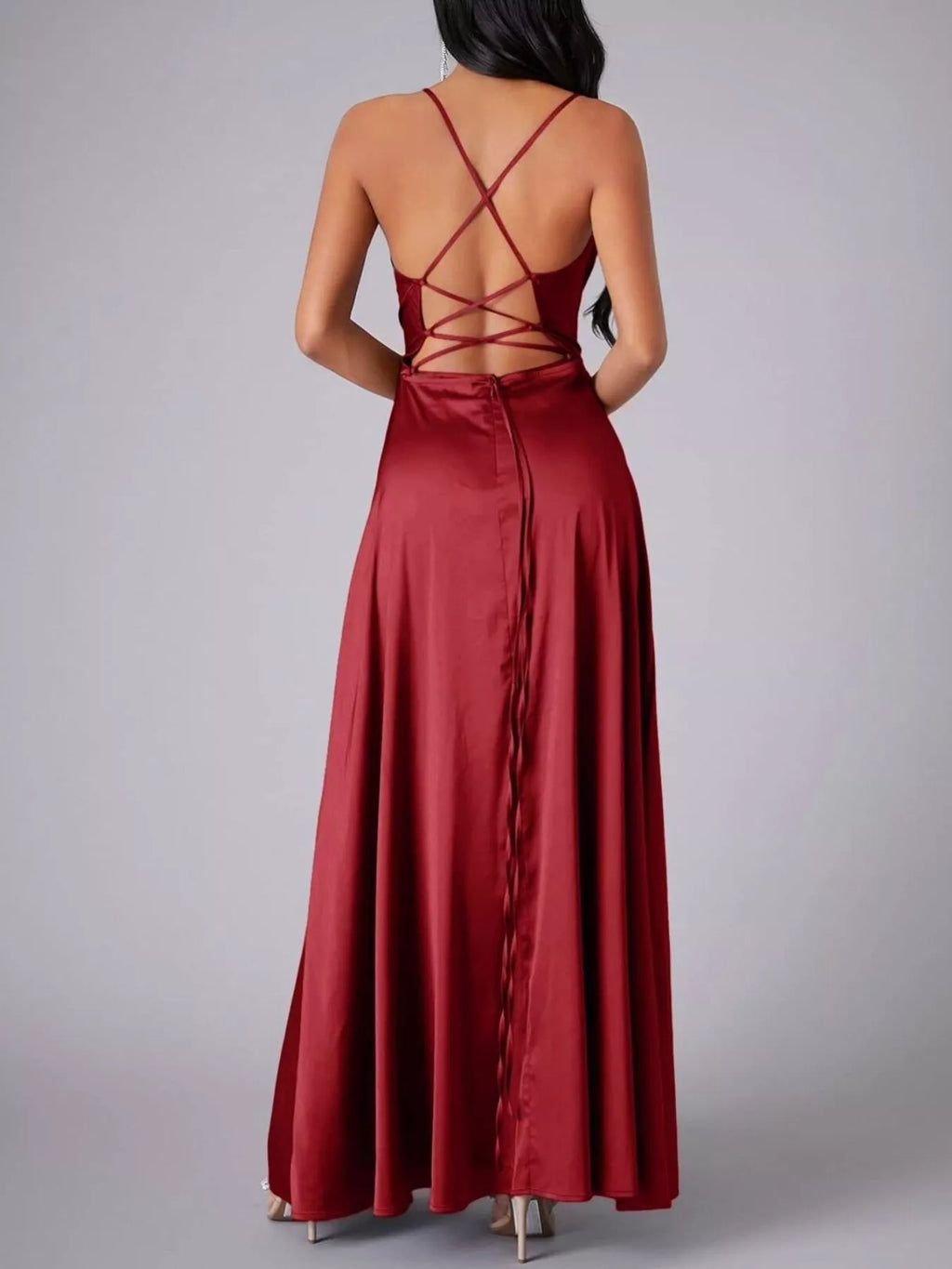 Lace Up Back Split Maxi Dress (4)