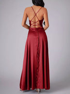 Lace Up Back Split Maxi Dress (4)