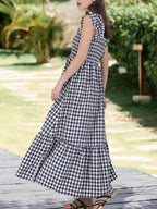 Ruffled Sleeveless Gingham Midi Dress (3)