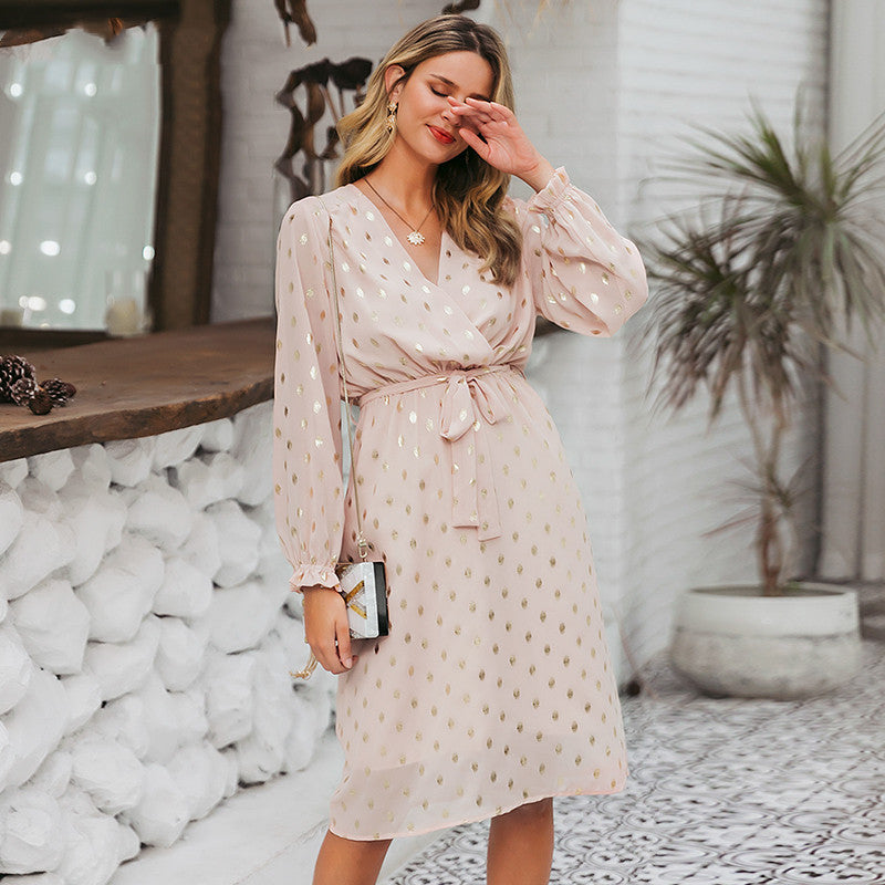 Lantern Sleeve Belt Midi Dress photo 1
