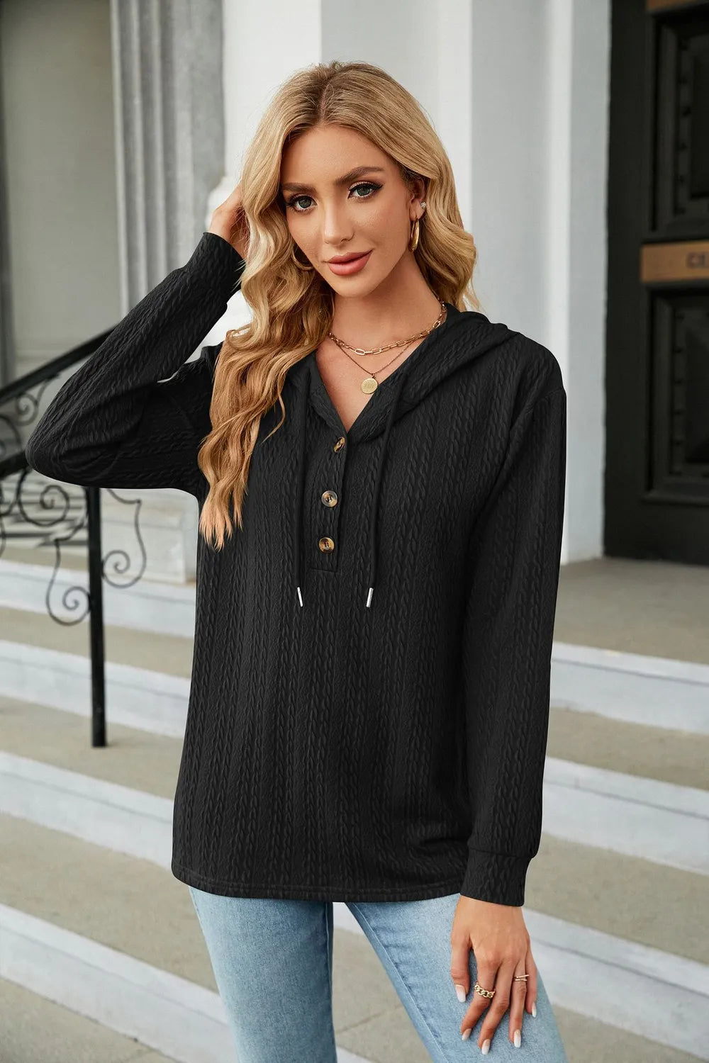 Cable-knit Long Sleeve Hoodie (22)