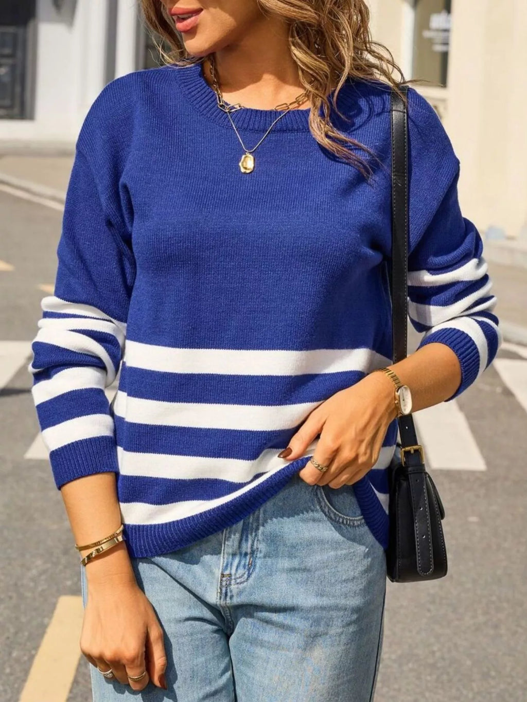 Striped Trim Crew Neck Sweater (14)