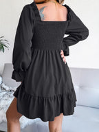 Smocked Flounce Sleeve Square Neck Dress (16)