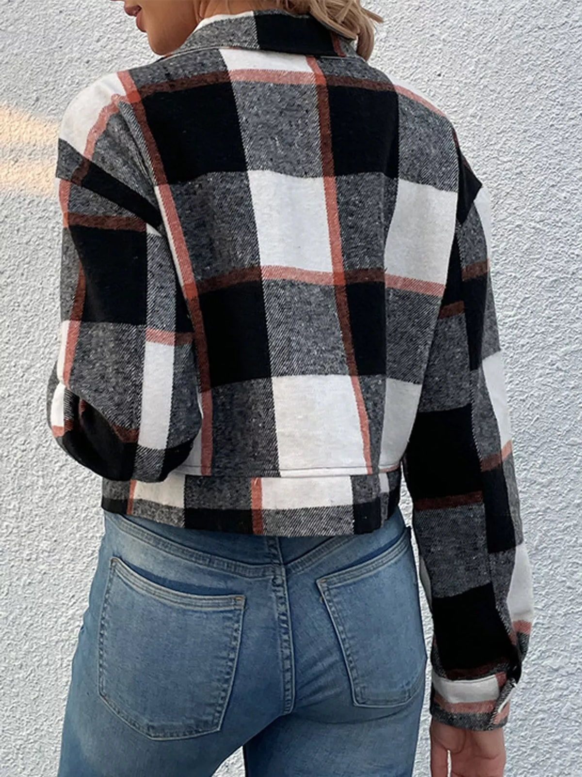Plaid Button-front Cropped Jacket (36)