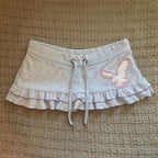American-style Vintage Gray Ruffled Low-rise Mini Skirt photo 2