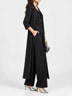 Full Size Cowl Neck Top Cardigan Pants Set Plus (25)