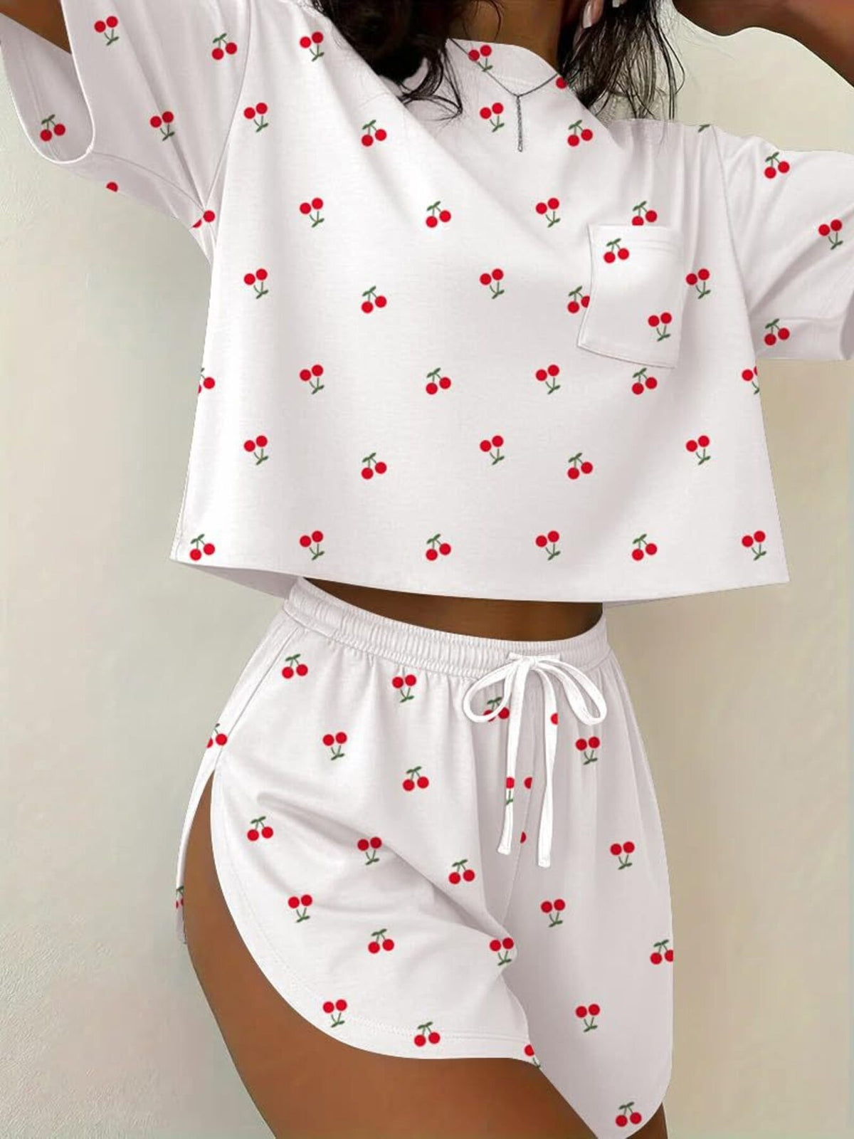 Printed Round Neck Tee Shorts Set (14)