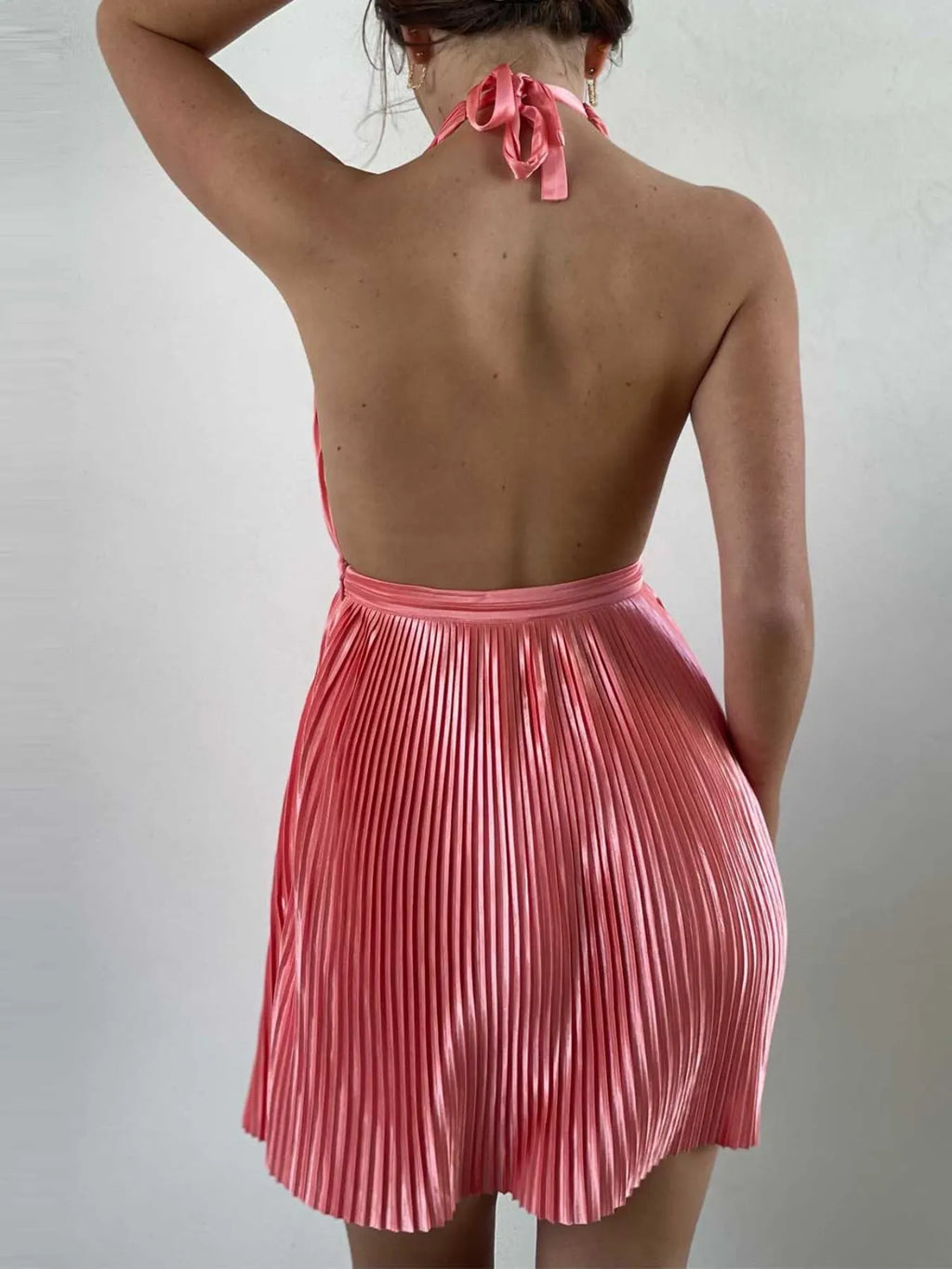 Pleated Halter Neck Mini Dress (7)