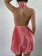 Pleated Halter Neck Mini Dress (7)
