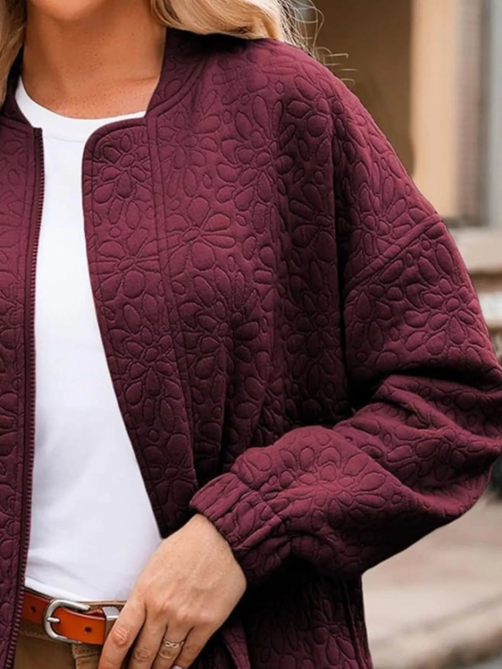 Full Size Floral Quilted Zip Up Jacket Plus (14)