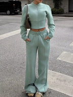 Zip-up Crop Jacket Wide-leg Pants Set (15)