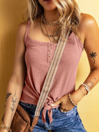 Full Size Ribbed Button Front Tie Hem Cami Tank Top Plus (18)