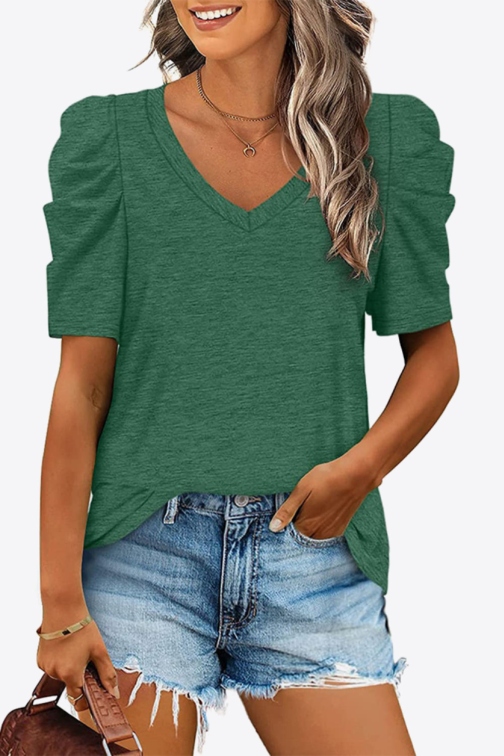 V-neck Puff Sleeve Tee (16)
