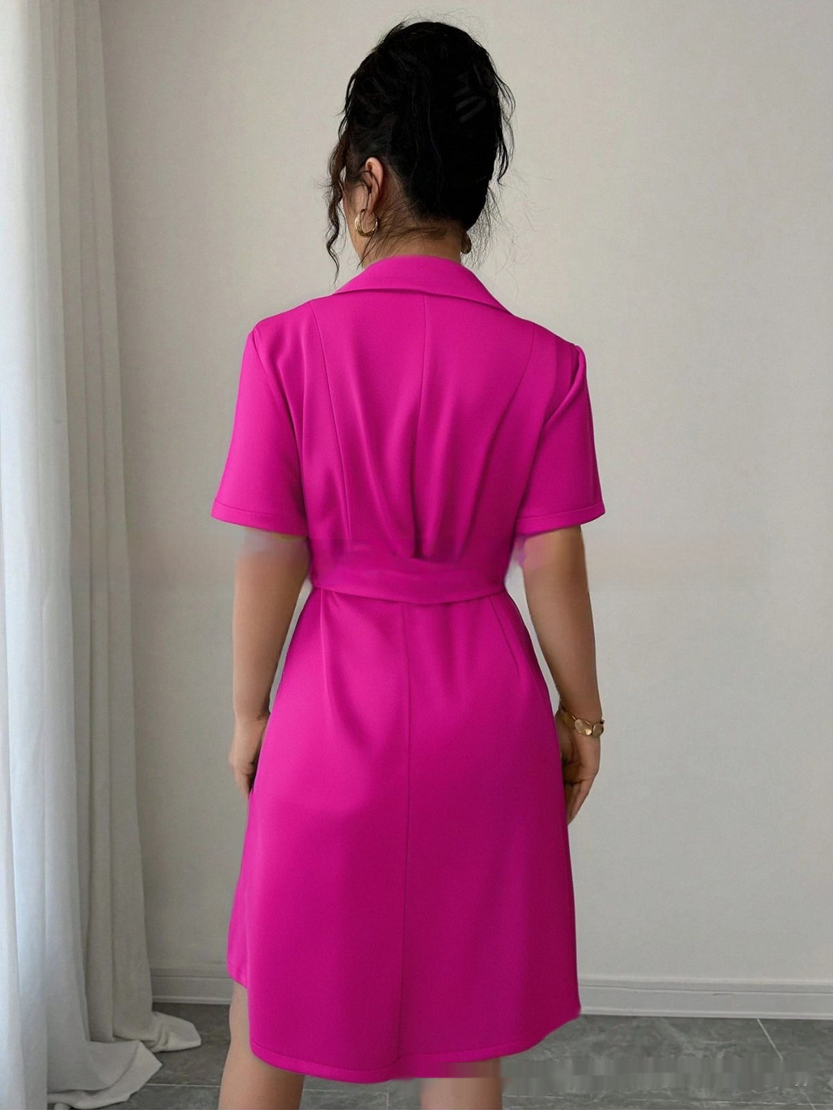 Summer Solid Color Elegant Short Sleeve Shirt Dress photo 3