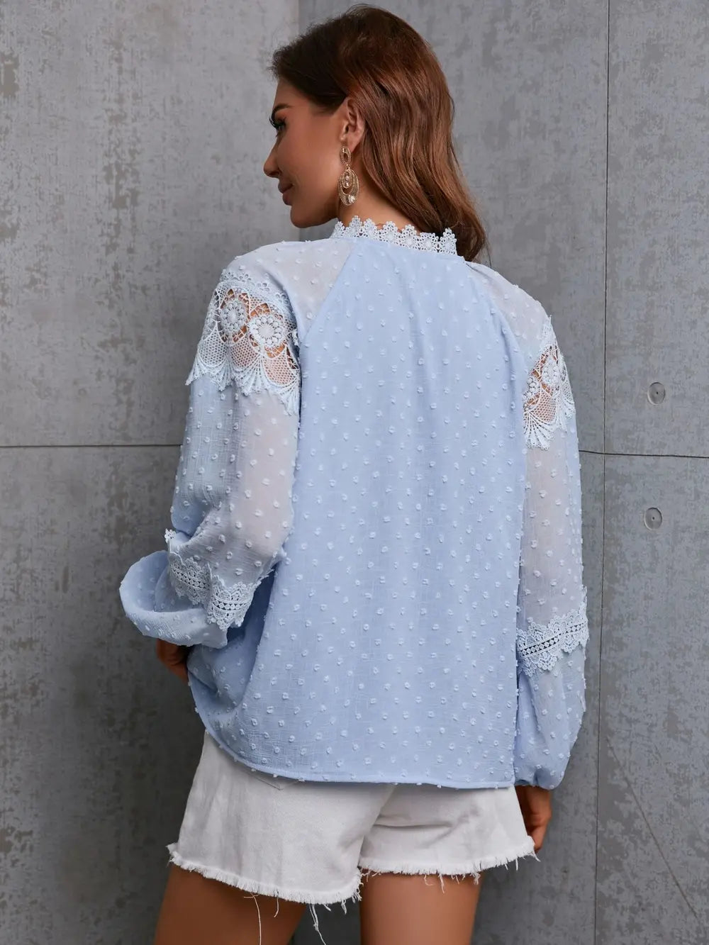 Crochet Tassel Tie Neck Long Sleeve Blouse (12)