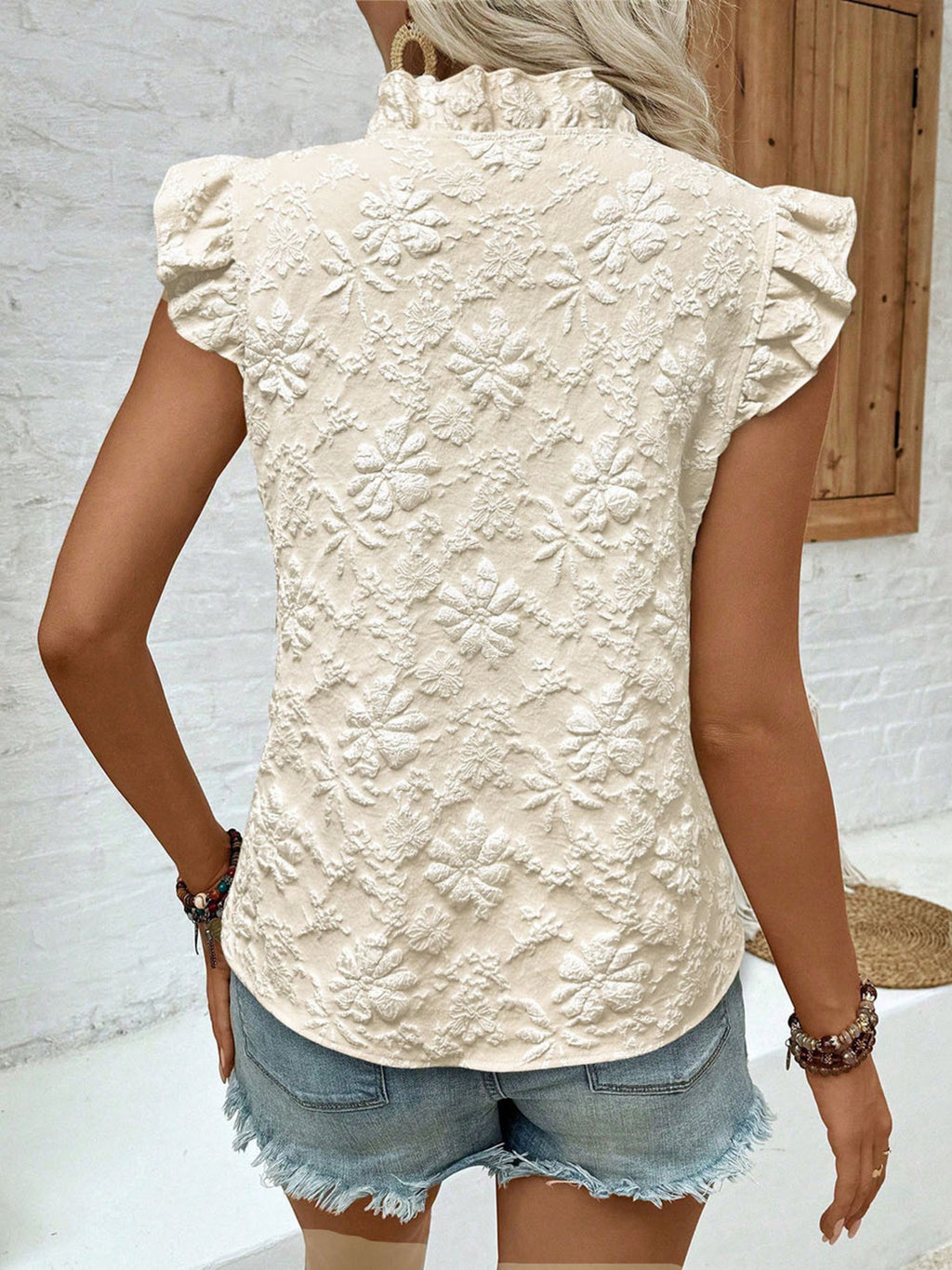 Ruffle Trim Sleeveless Blouse (2)