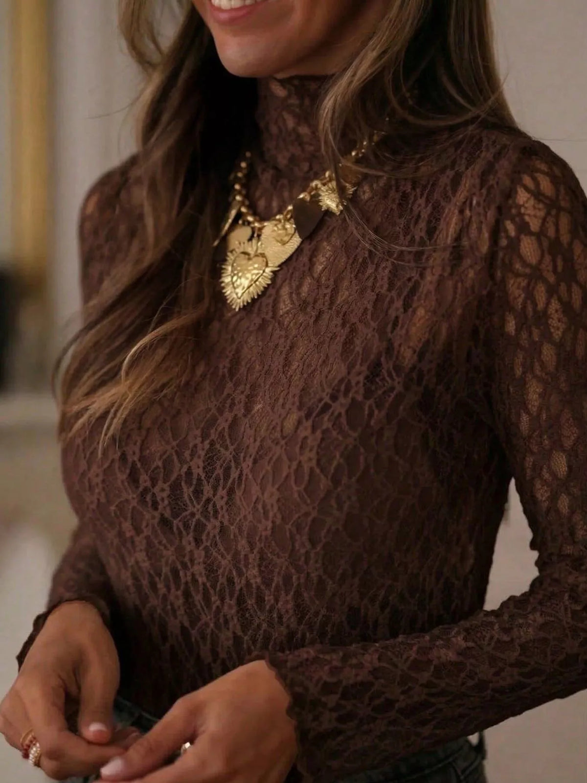 Mock Neck Sheer Lace Long Sleeve Top (15)