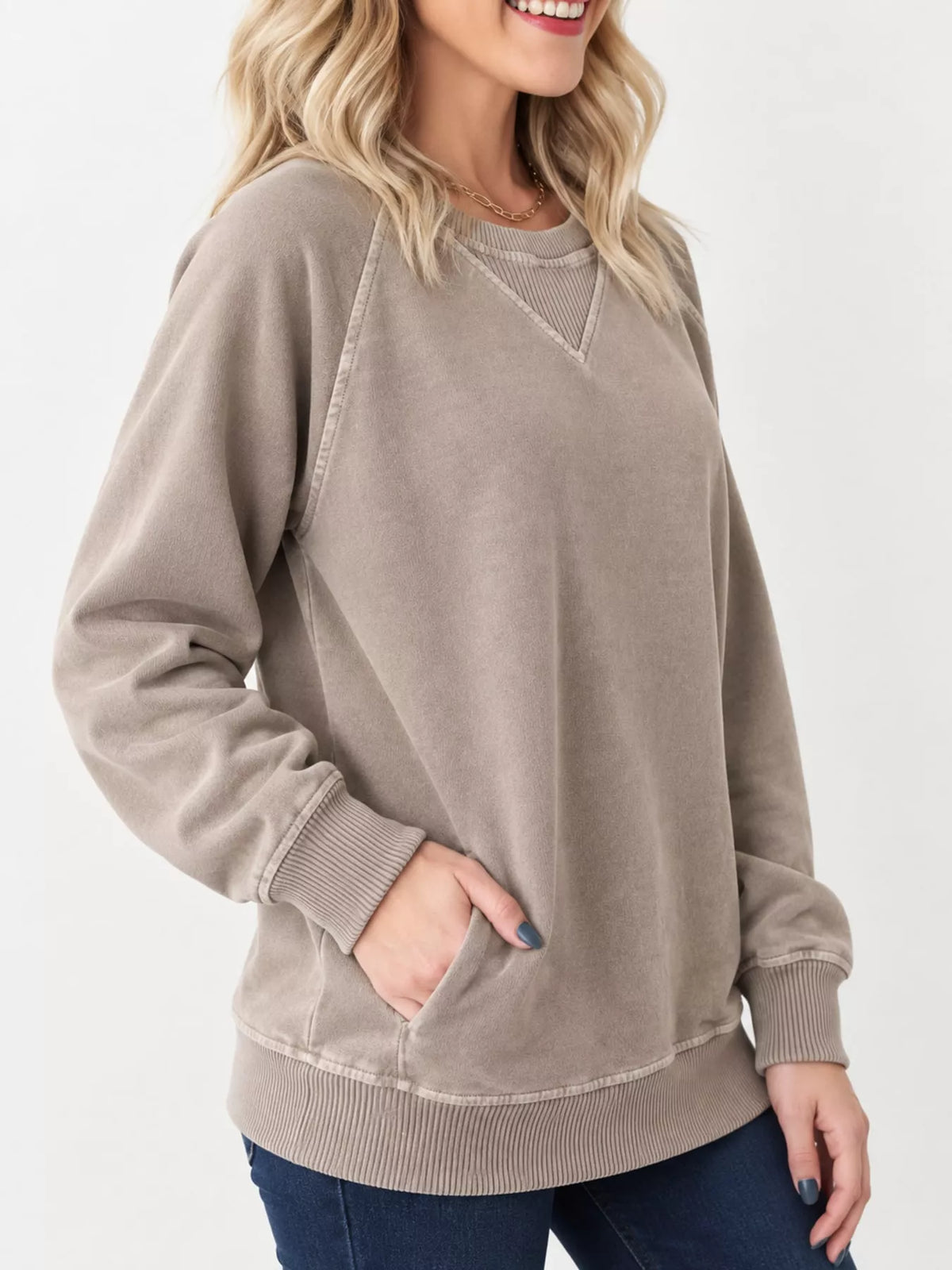 Crew Neck Raglan Sleeve Sweatshirt (2)