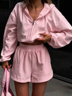 Zip Up Crop Hoodie Shorts Set (4)