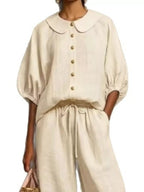 Full Size Button Down Half Sleeve Top Pants Set Plus (2)