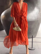 Full Size Chiffon Wrap Dress Flutter Sleeves Plus (6)