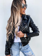 Jacket Top Pu Leather Coat Short Zipper photo 3