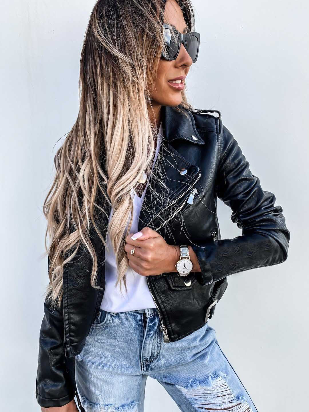 Jacket Top Pu Leather Coat Short Zipper photo 3