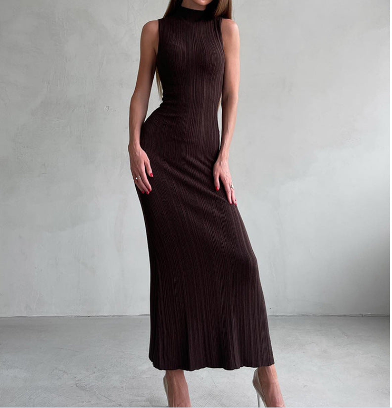 Knitted Turtleneck Sleeveless Midi Dress Elegant French photo 12