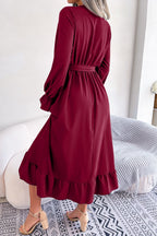 Contrast Belted Flounce Sleeve Dress (2)