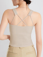 Crisscross Scoop Neck Wide Strap Cropped Tank Chest Pads (13)