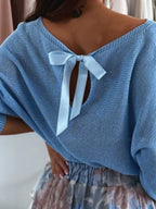 Bow Back Boat Neck Batwing Sleeve Sweater (12)