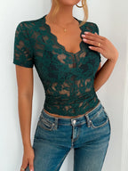 Lace V-neck Short Sleeve Top