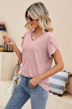 Eyelet Petal Sleeve V-neck Knit Top (17)
