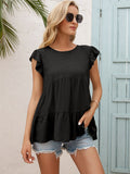 Round Neck Flutter Sleeve Tiered Blouse (13)