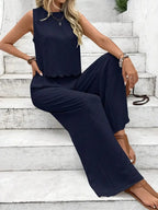 Tie Back Round Neck Top Pants Set (7)