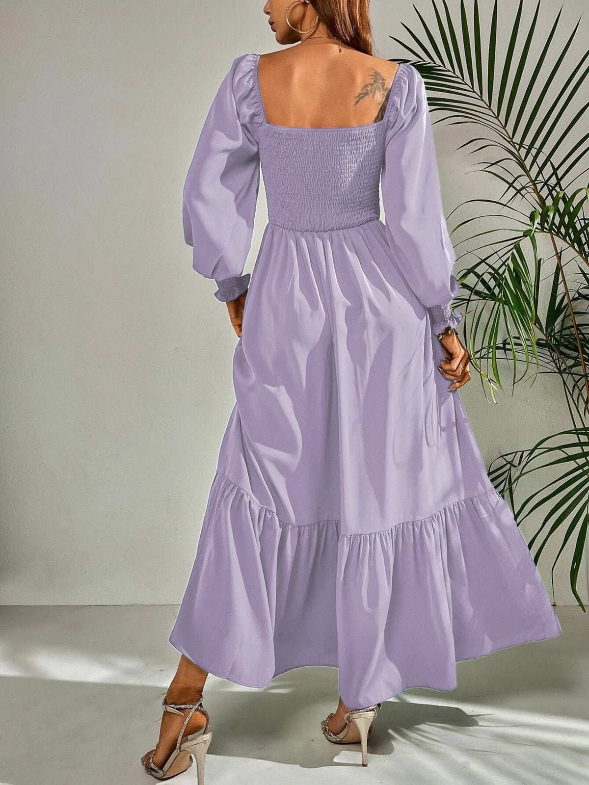 Smocked Long Sleeve Midi Dress (9)