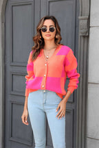 Plaid V-neck Dropped Shoulder Cardigan (2)