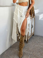 Slit Drawstring Ruffled Skirt (4)