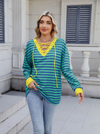 Lace-up Striped Long Sleeve T-shirt (14)