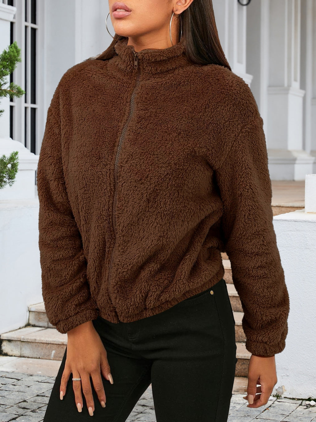 Zip Up Turtleneck Long Sleeve Jacket (6)