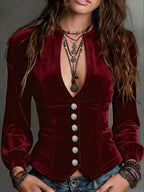 Button Down Plunge Velvet Shirt (2)