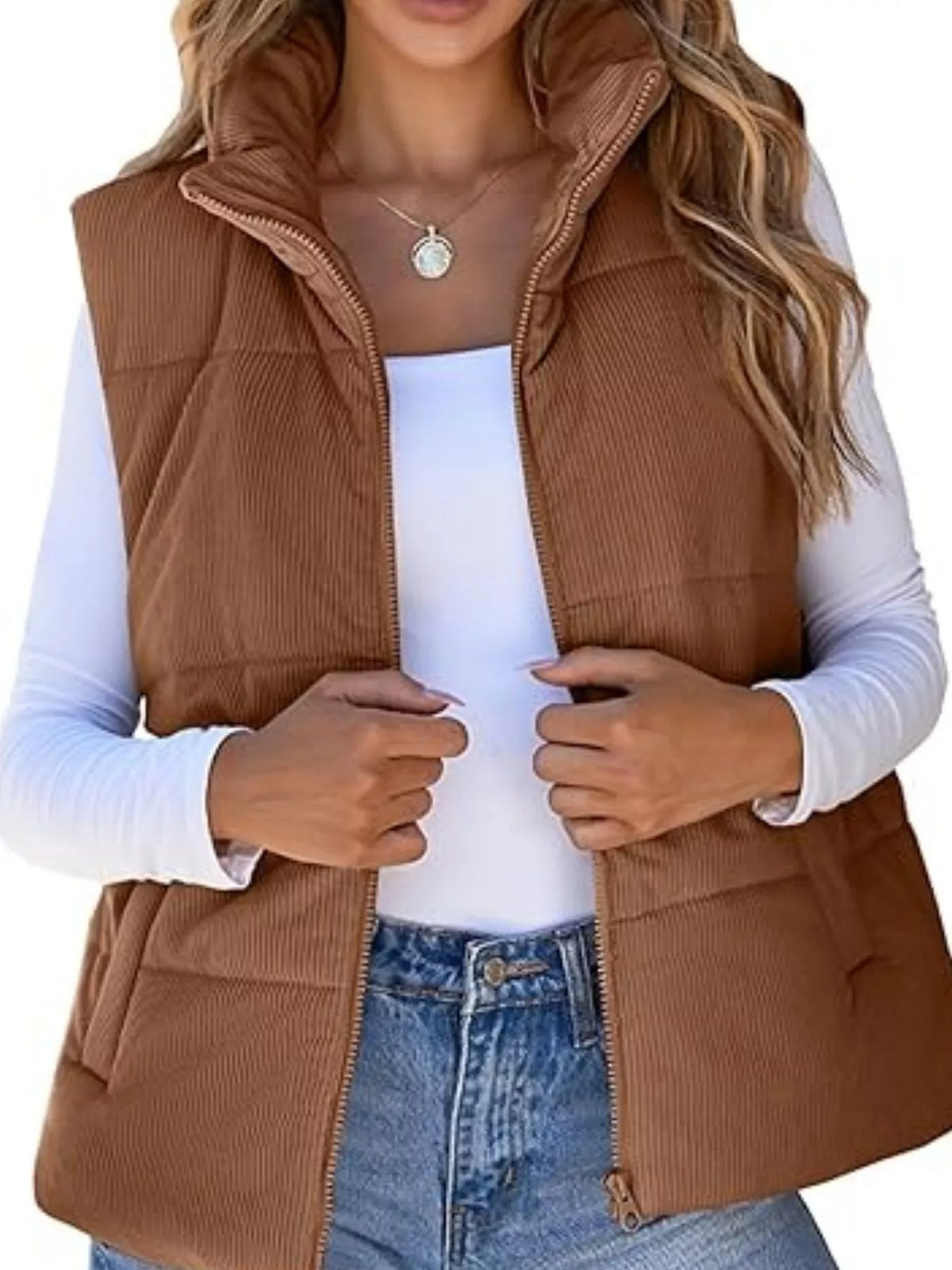 Corduroy Zip Up Vest Coat (19)