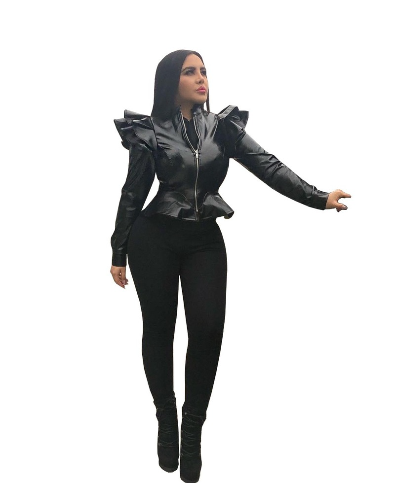 Leather Casual Ruffled Jacket photo 4