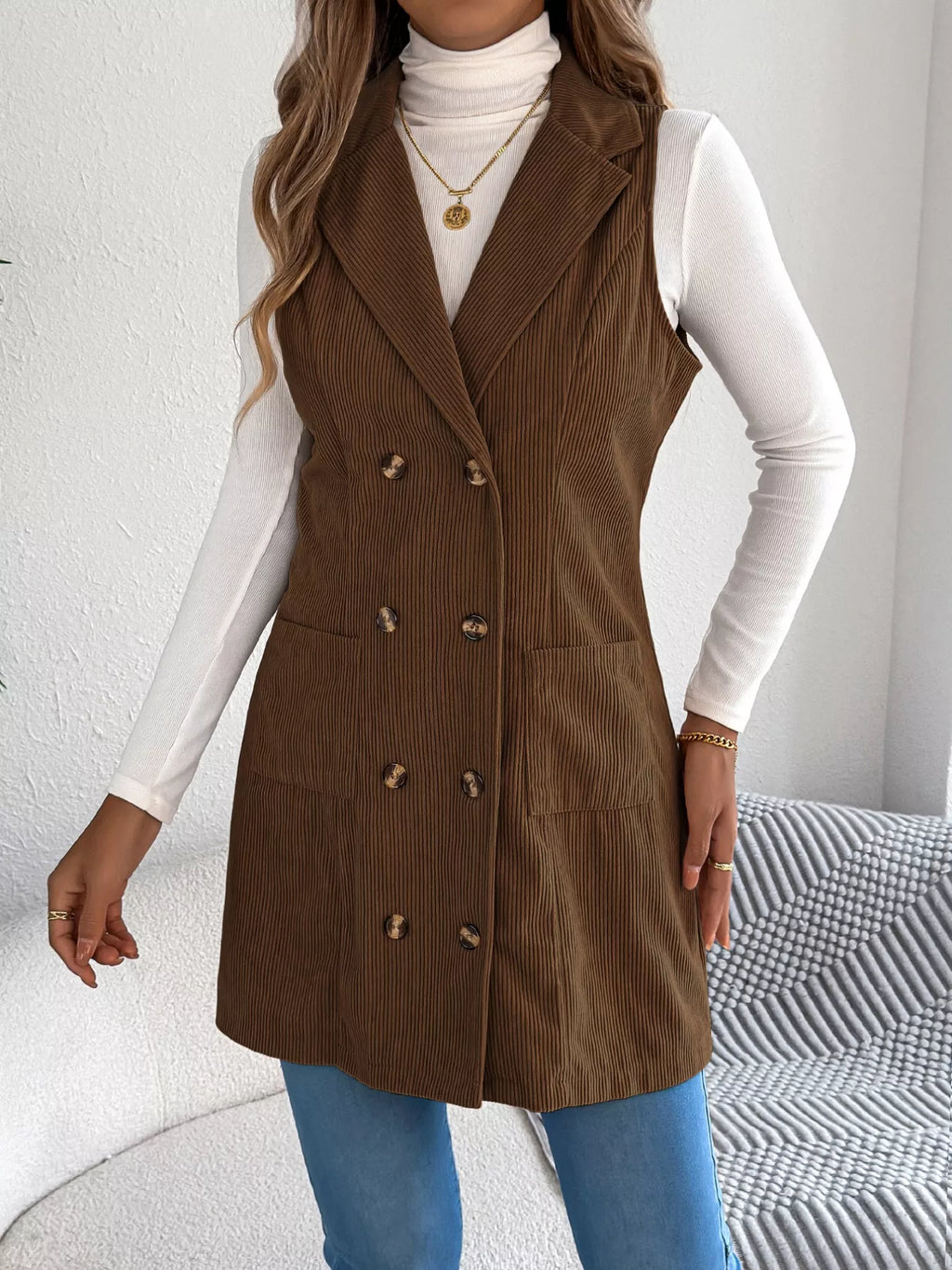 Double-breasted Long Vest Coat (15)